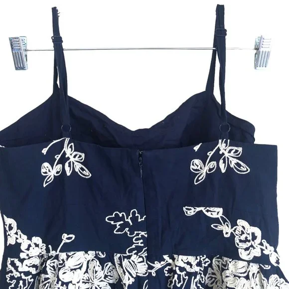 J. Crew Women's Cami Dress Size 10 Floral Embroidered Blue Lined Y2K Knee Length - Picture 9 of 9